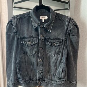Frame faded black denim rosette jacket